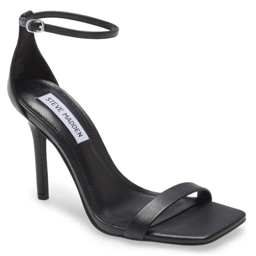 Steve Madden Shaye 4" Stiletto Heel, Ankle Strap Sandal, Black, Size 10